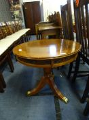 Walnut Drum Type Side Table on Single Pedestal