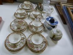 Floral & Gilt Decorated Tea Ware, Glass Jars, etc.