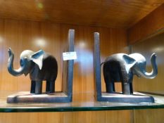 Pair of Wood and Metal Bookends - Elephants