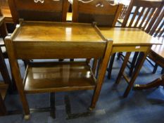 Oak Trolley Table and a Mahogany Side Table