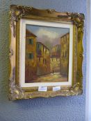 Gilt Framed Oil Painting on Board - Continental St