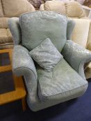 Light Green Floral Patterned Wingback Armchair