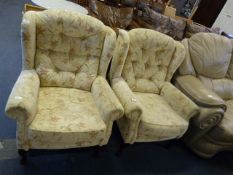 Pair of Light Brown Floral Decorative Wingback Arm