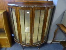 Walnut Bow Fronted Two Door Display Cabinet