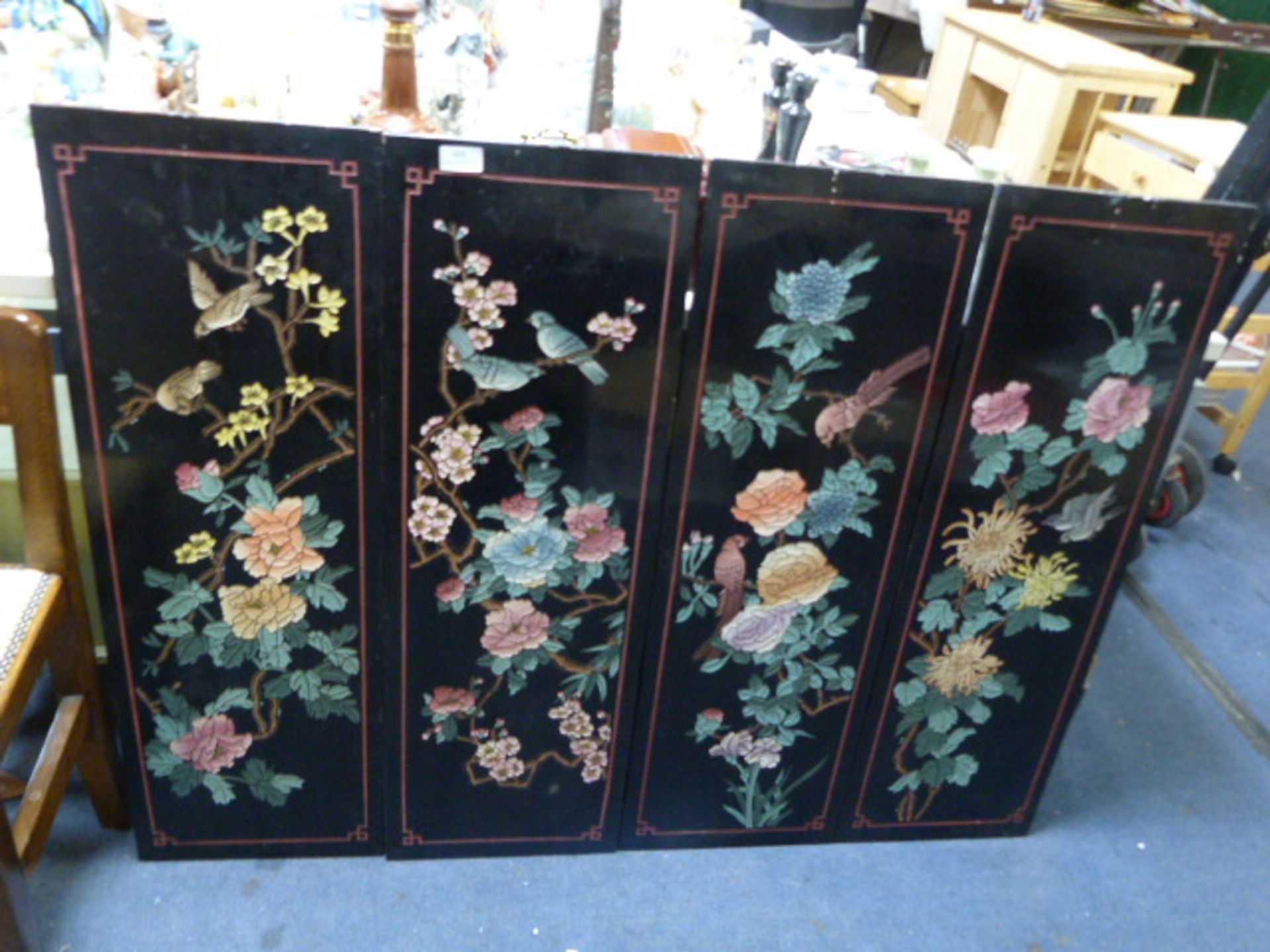 Set of Four Japanese Black Lacquered Wall Panels w