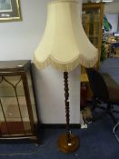 Turned Mahogany Standard Lamp with Shade