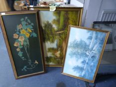 Two Large Framed Prints and a Large Oil Painting