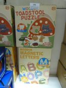 *Wooden Toadstool Puzzle and Magnetic Letters Game
