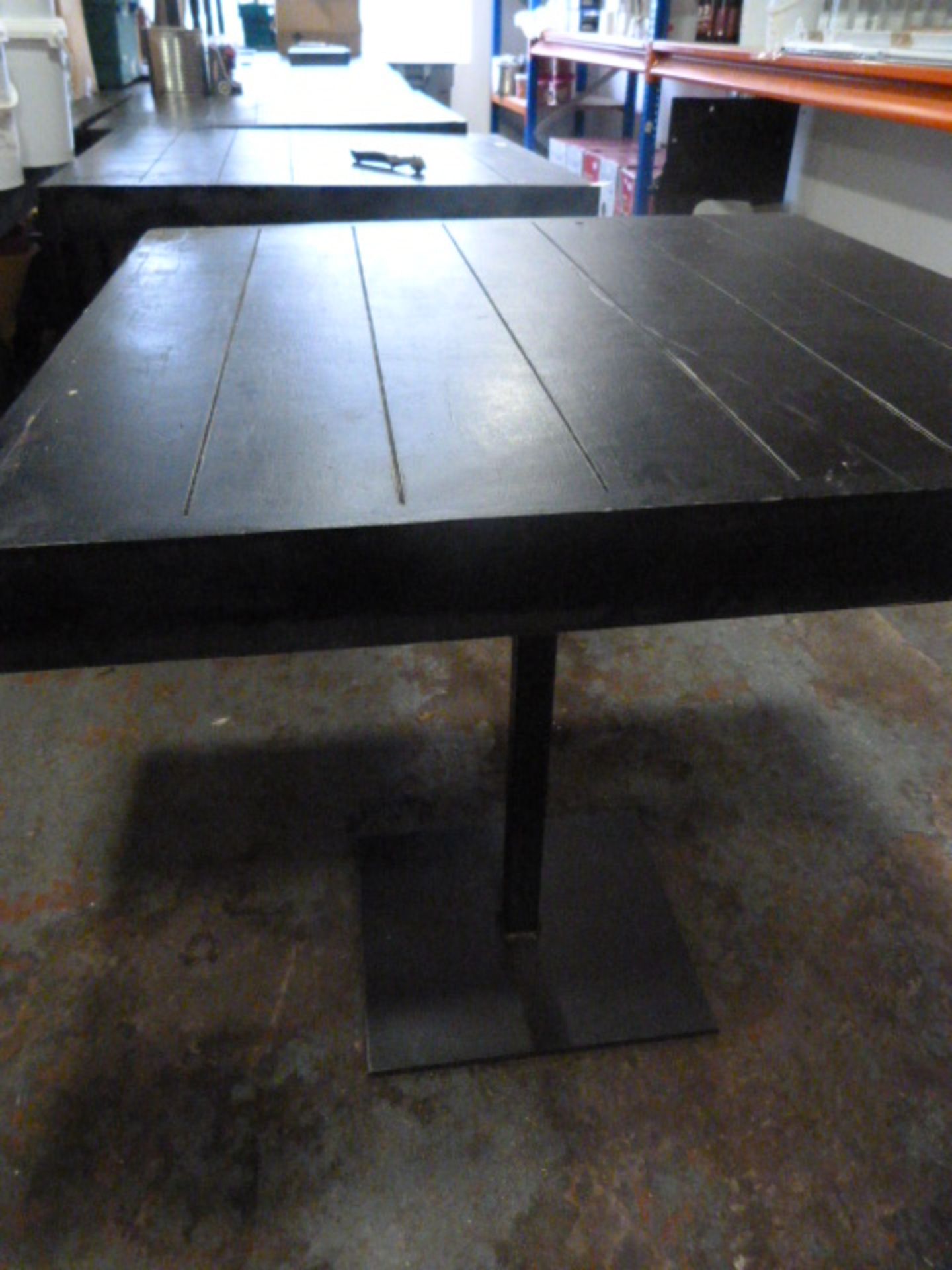 *Black Square Topped Pub Table on Metal Pedestal B