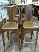 *Set of Six Tall Wood Effect Metal Chairs