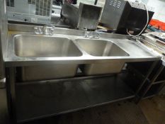 *Stainless Steel Double Sink Unit with Shelf 180x6