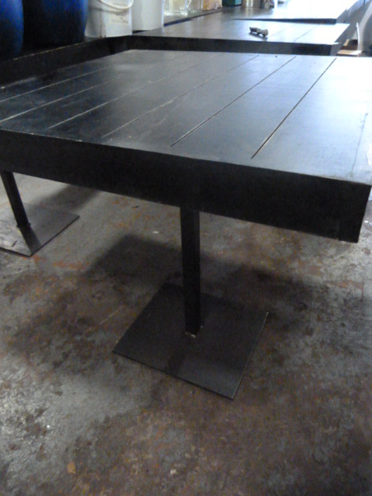 *Black Square Topped Pub Table on Metal Pedestal B