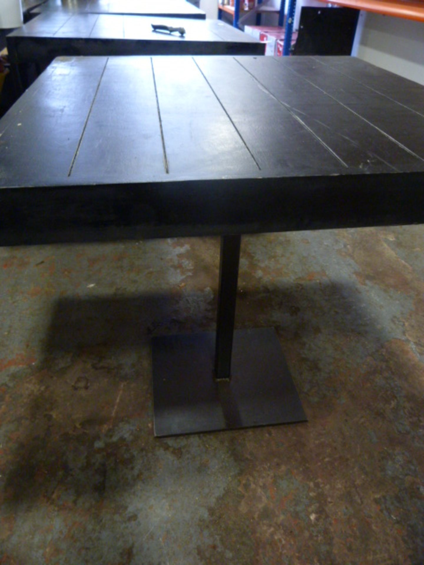 *Black Square Topped Pub Table on Metal Pedestal B