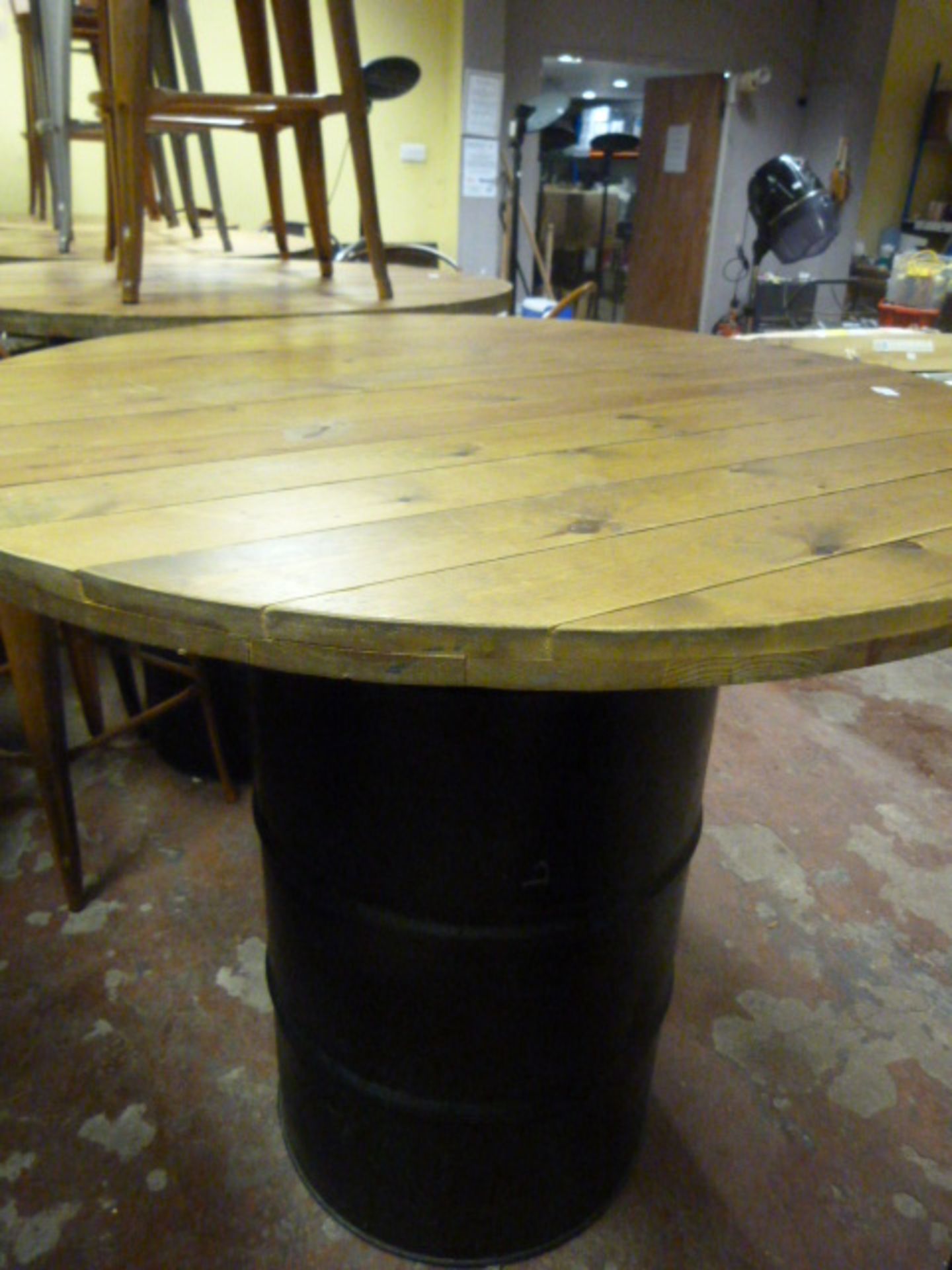 *Pine Topped Oil Drum Pub Table