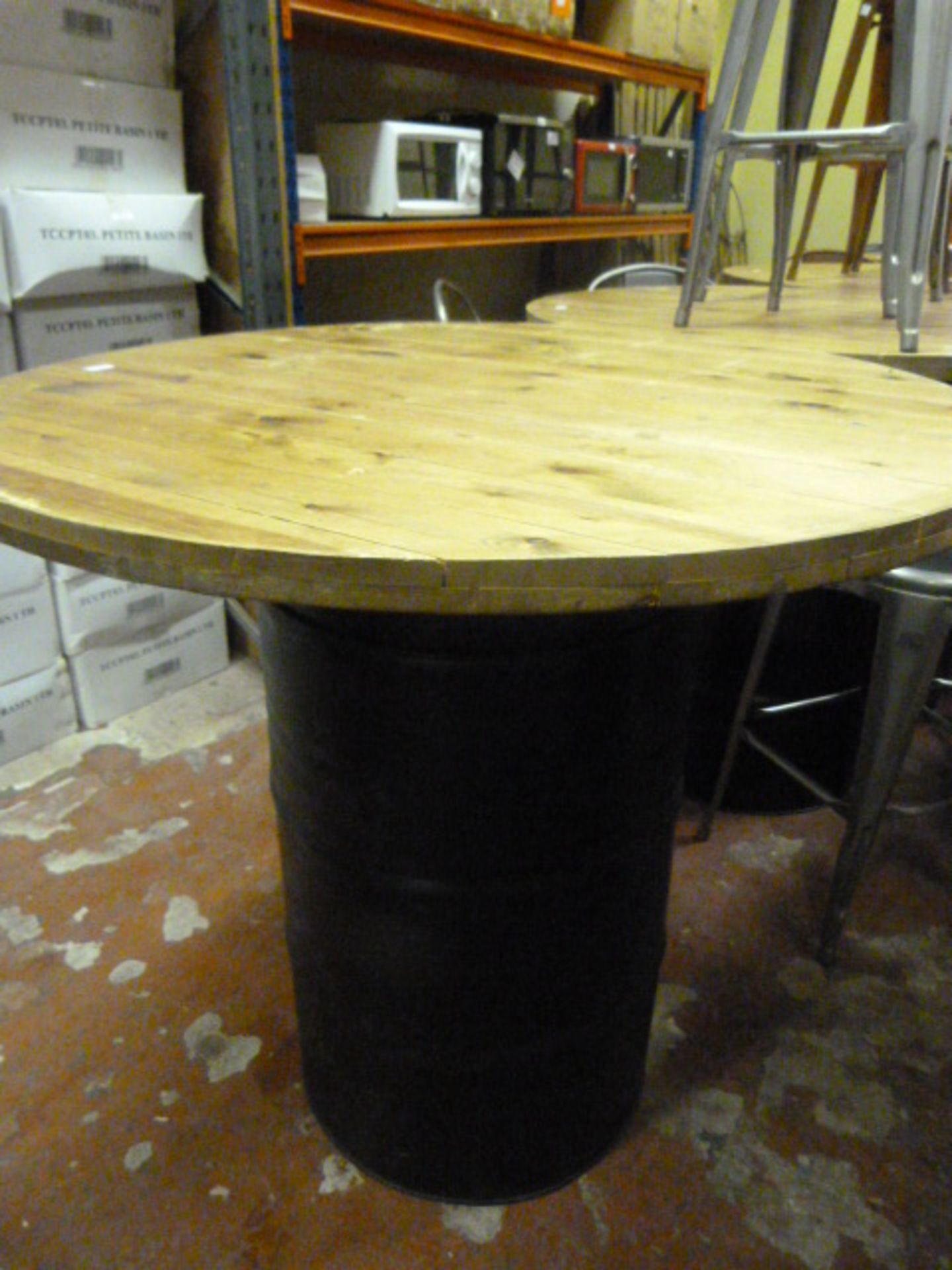 *Pine Topped Oil Drum Pub Table