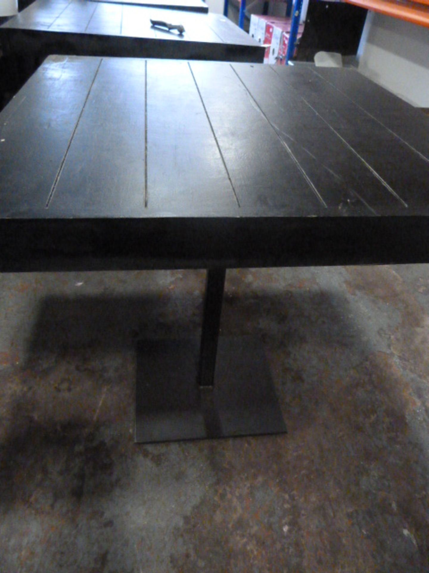 *Black Square Topped Pub Table on Metal Pedestal B