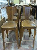 *Set of Six Tall Wood Effect Metal Chairs