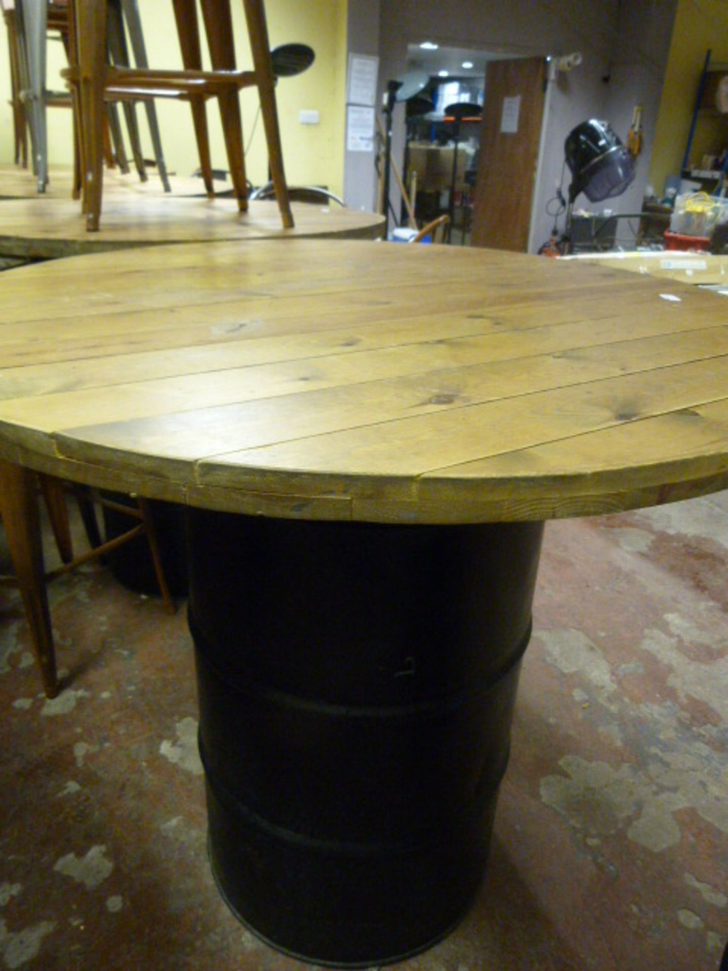 *Pine Topped Oil Drum Pub Table