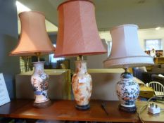 Three Decorative Pottery Table Lamps with Shades