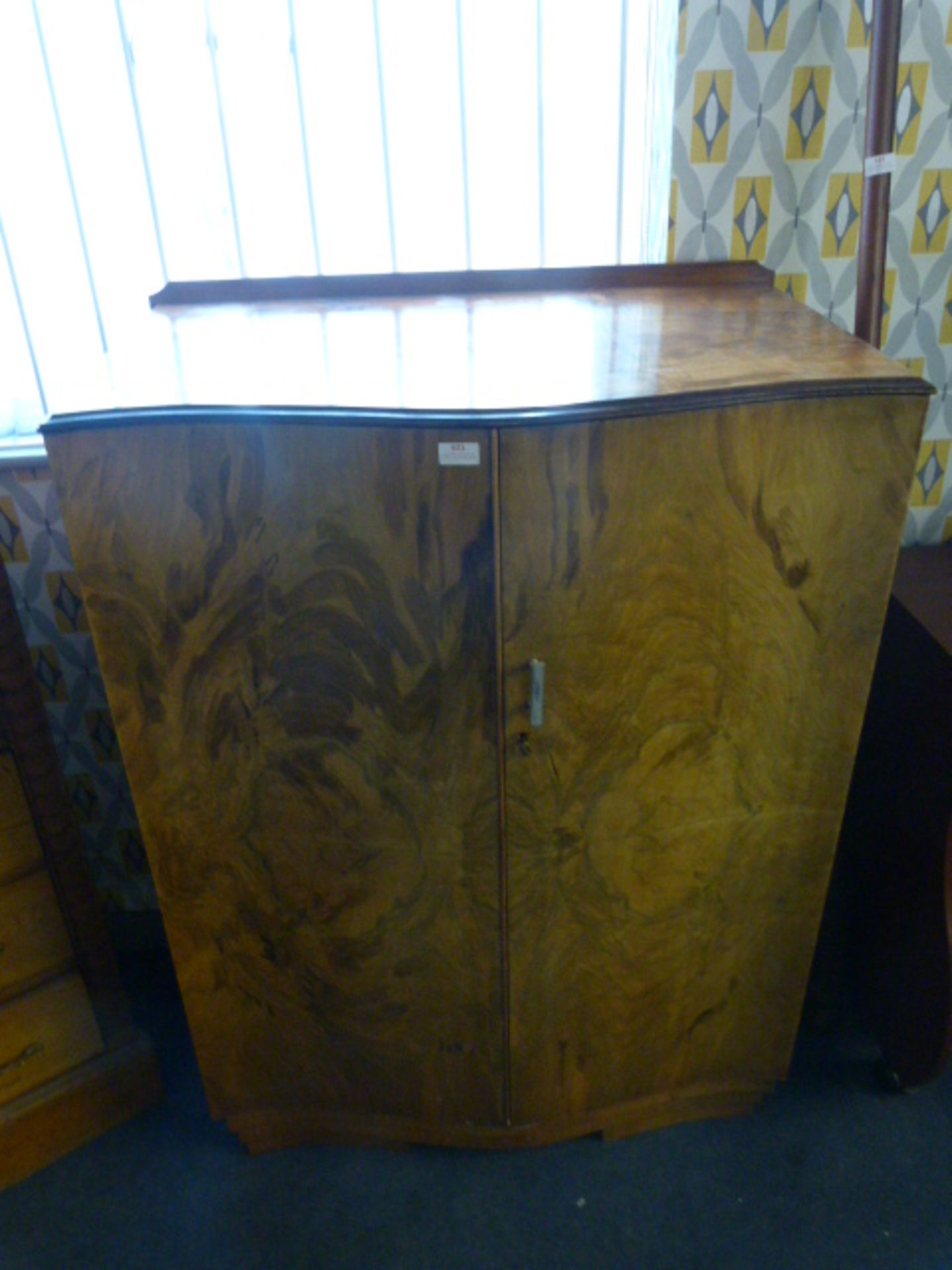 Walnut Veneered Bow Fronted Bedroom Cabinet with D