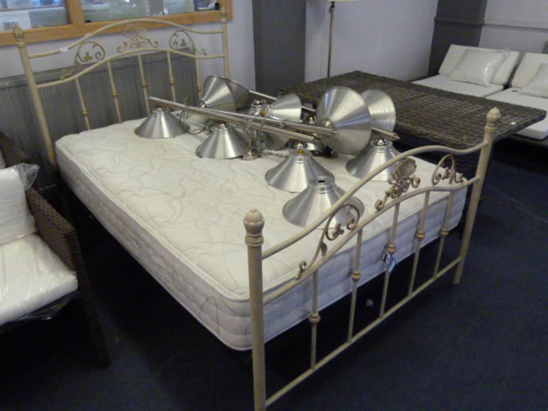 White & Gilt Metal Double Bed with Rest Assured Do