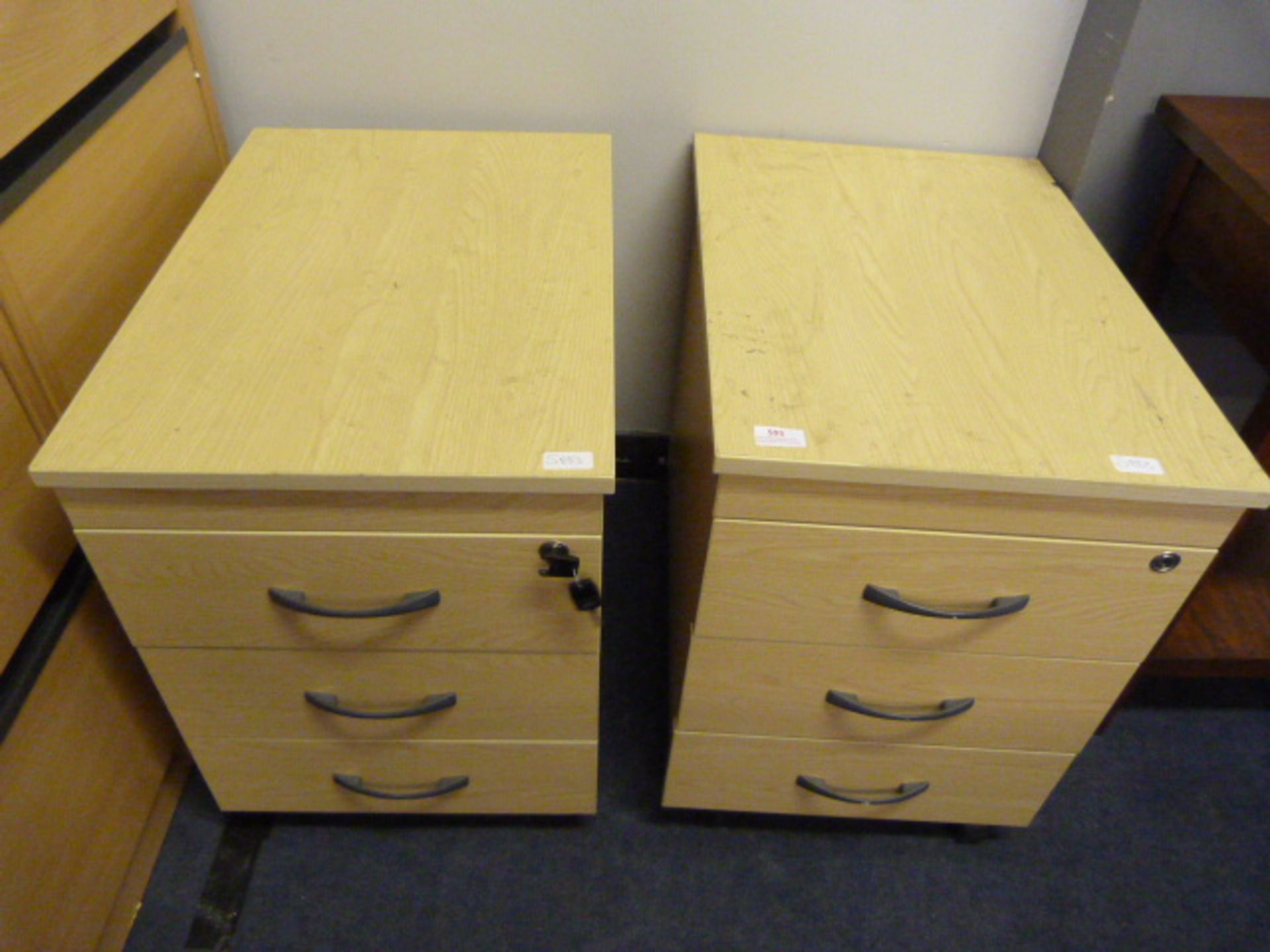 *Two Beech Effect Three Drawer Office Cabinets