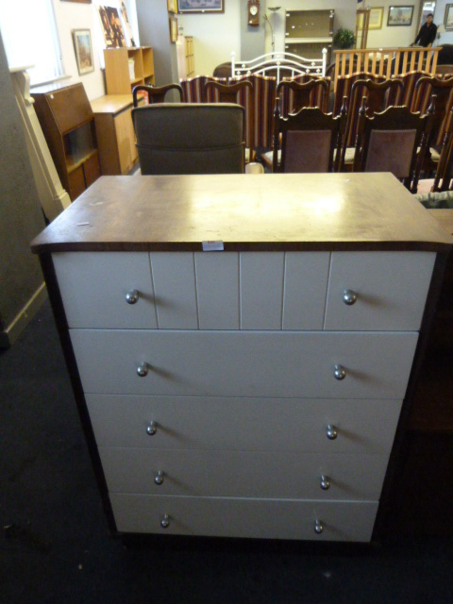 Teak & White Five Height Chest of Drawers