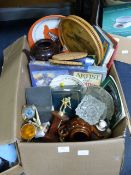 Box Containing Trivial Pursuit, Snooker Trophies,