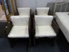 *Set of Four Rattan Cube Armchairs with Cushions