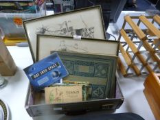 Vintage Suitcase and Contents; Barge Prints, Descr