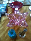 Coloured Glassware Fruit Bowl, Dish and Vases