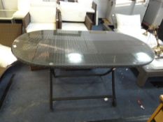 *Rattan Oval End Folding Table with Glass Top
