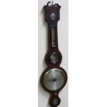 A 19thC mahogany and boxwood strung four dial banjo barometer, centred by a bullseye glass and