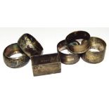 Various 20thC napkin rings, to include rectangular example, 5cm wide, and various circular examples,