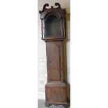 A 19thC oak and mahogany long case clock case only, the swan neck pedimented top with metal roundels