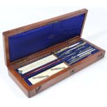 A mid 19thC Newton mahogany cased scientific instrument set, with ivory folding rule, marked 3,