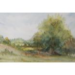 •Keith Vaughan (20thC). Fields and trees on a summer's day, mixed media, wash, pen and