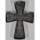 A filigree crucifix pendant, in an outer case, silver plated.