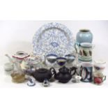 Various pottery, porcelain etc., to include a Japanese blue and white transfer printed plate, 37cm