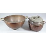Various metalware, comprising a late 19thC/early 20thC stew pot, with iron swing handle and (