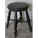 A late 19thC elm stool, probably Lincolnshire, with overstuffed seat in (later) material, above