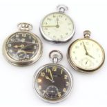 Four various mid 20thC open faced pocket watches, to include HTP, West Clox, 5cm dia. Arabic dial,