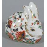 A Royal Crown Derby paperweight ornament, Meadow Rabbit, with gilt stopper and printed marks