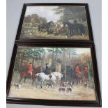 A hunting print, set with figures on horseback aside hounds, 50cm x 73cm, and a further print of a