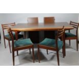 A 1970's retro dining suite, comprising rectangular table on shaped supports, 75cm high, 89cm