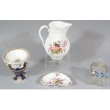 Various china, a Coalport jug with beak spout, the bulbous body handpainted with flowers, 15cm high,