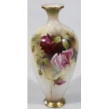 An Edwardian Royal Worcester vase, the shouldered body hand painted with roses, signed J. Flexman on