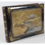 A Japanese late Meiji/Taisho period collection of part watercolours, on material in a lacquered case