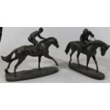 A Heredities spelter figure, In With A Chance, comprising horse and jockey, 33cm high and another
