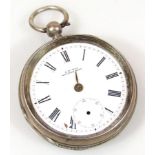 An Edwardian silver open faced pocket watch, the 5cm dia., Roman numeric dial, with subsidiary